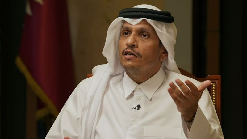 Qatar Prime Minister Sheikh Mohammed bin Abdulrahman Al Thani gesturing while speaking