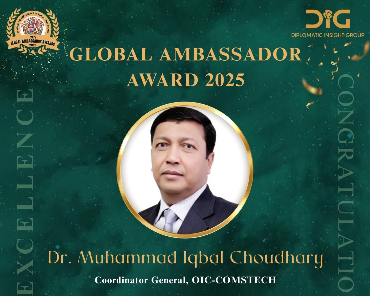 Coordinator General of OIC-COMSTECH Honored With Global Ambassador Award Coordinator General of OIC-COMSTECH Honored With Global Ambassador Award