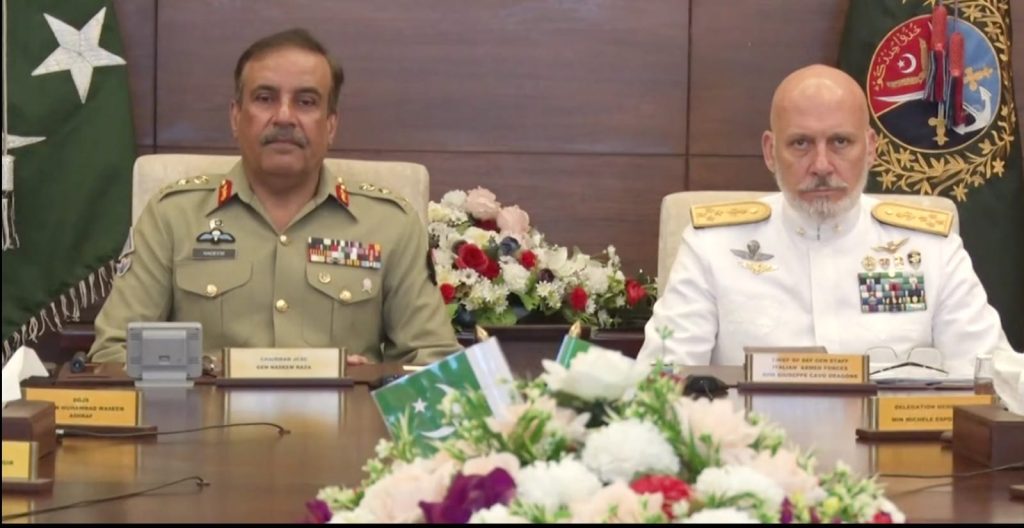 Chief of the Defence Staff of Italian Armed Forces, Admiral Giuseppe Cavo Dragone, called on the Chairman Joint Chiefs of Staff Committee of Pakistan, General Nadeem Raza.
