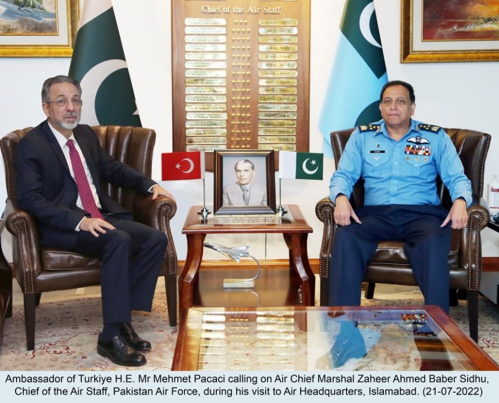 The Ambassador of Turkiye, Mehmet Pacaci called on the Chief of Pakistan Air Force, Air Chief Marshal Zaheer Ahmed Babar Sidhu