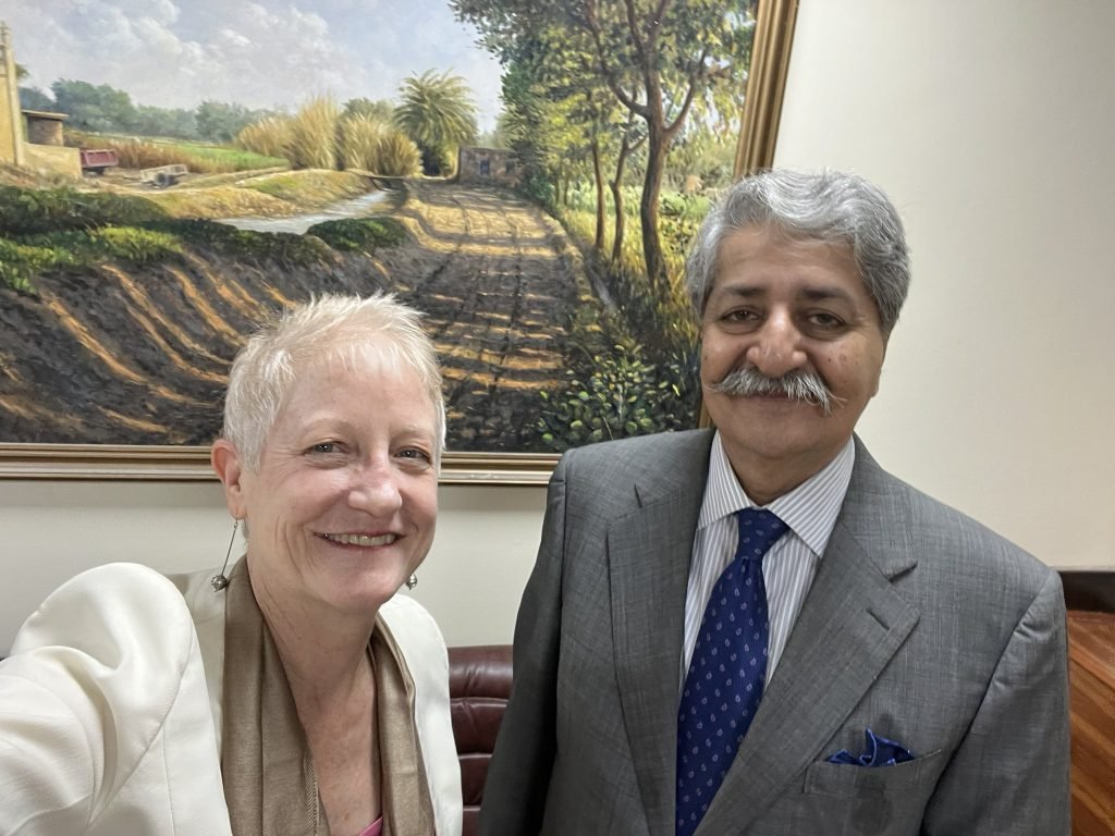 EU Ambassador to Pakistan Riina Kionka and Syed Naveed Qamar, Pakistan's Commerce Minister.