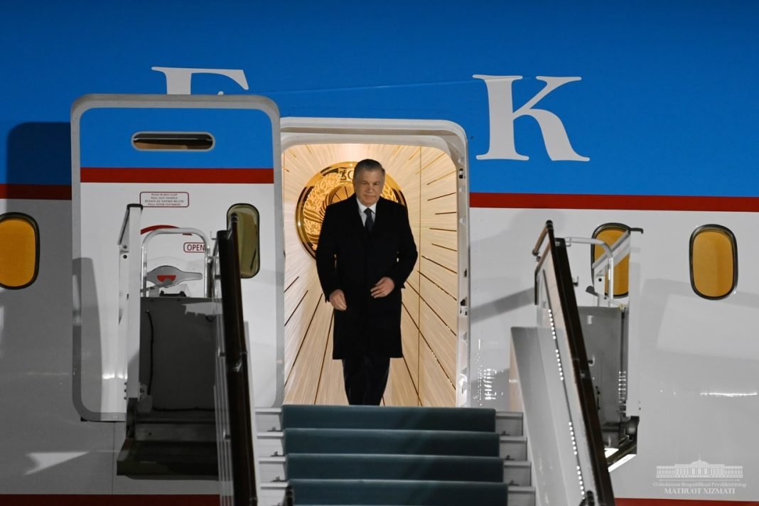 President Shavkat on his return to Tashkent with his spouse.