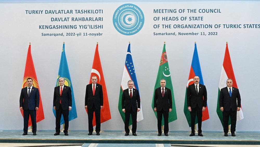 The heads of Turkic states at the Meeting of the Council of Heads of State of the Organization of Turkic States.