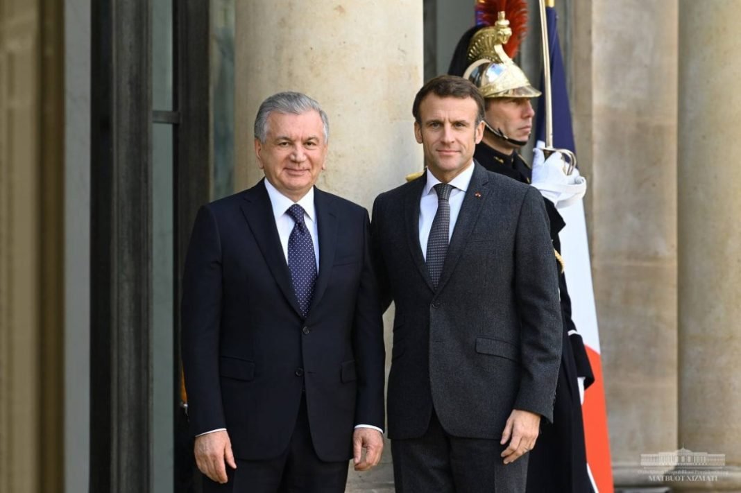 President of the Republic of Uzbekistan Shavkat Mirziyoyev and President of the French Republic Emmanuel Macron