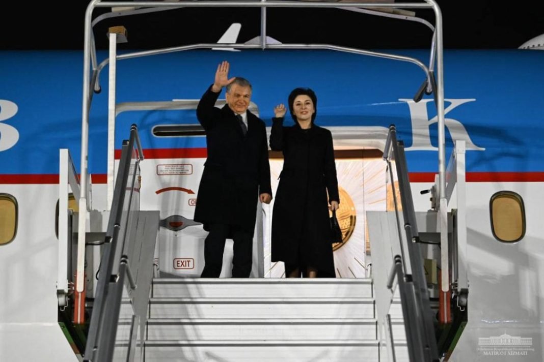 President Shavkat on his return to Tashkent with his spouse.