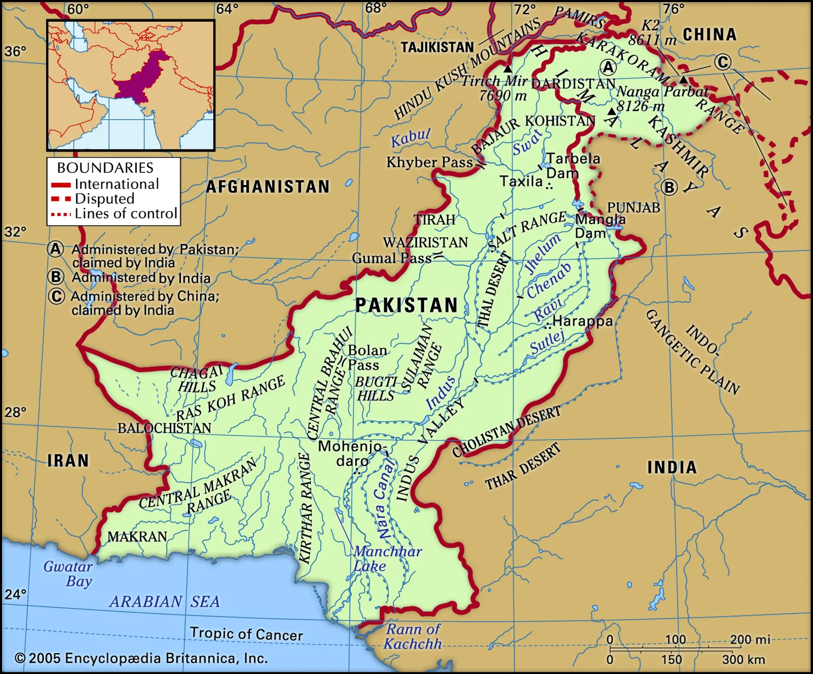 Map of Pakistan with neighboring states