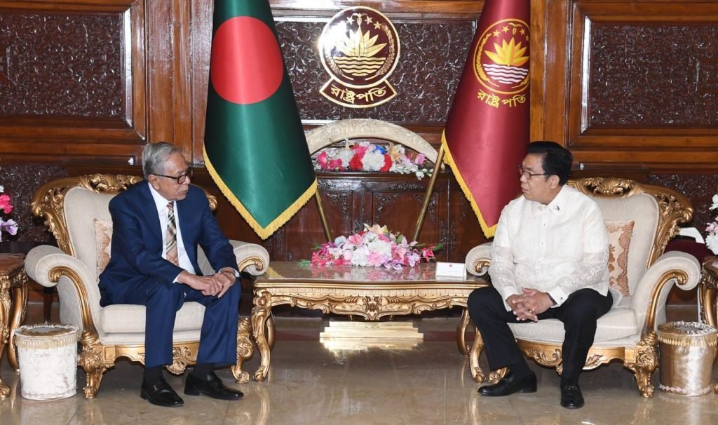 Philippines Ambassador (right) and Bangladesh's President (left) during a meeting