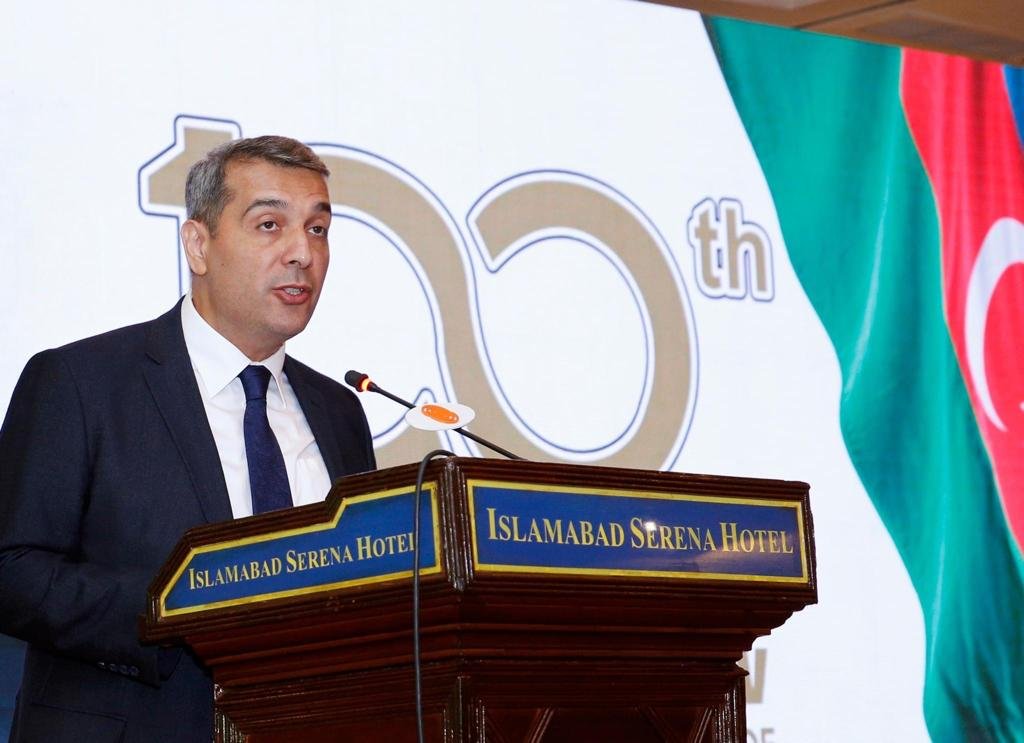 Khazar Farhadov, Ambassador of Azerbaijan to Pakistan, addressed a grand celebration to commemorate the 100th birth anniversary of Heydar Aliyev