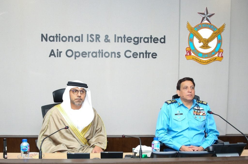 Ambassador of the UAE, Hammad Obaid Al-Zaabi, (L) calling on Air Chief Marshal Zaheer Ahmed, (R) PAF at Air Headquarters, Islamabad.