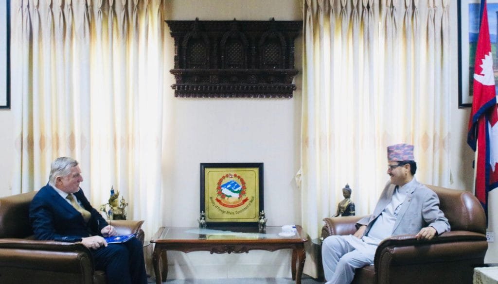 The Ambassador of Bosnia and Herzegovina to Nepal, Muhammed Cengic, with the Nepal Minister of Foreign Affairs, NP Saud.