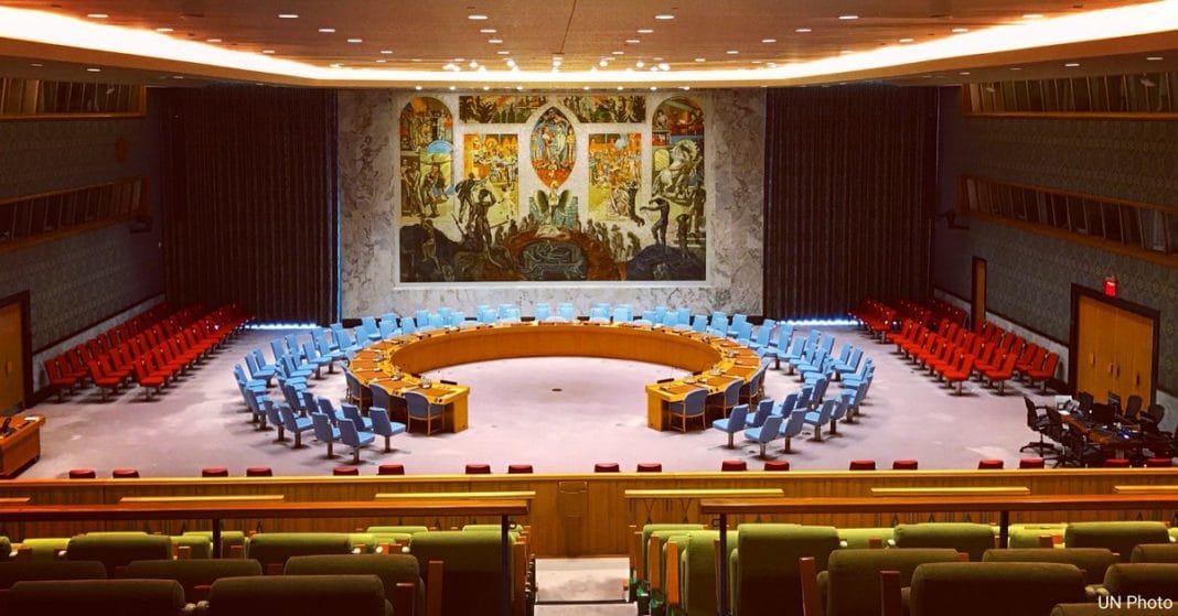 A delegate casts his country's vote to elect five new non-permanent members to the UN Security Council.