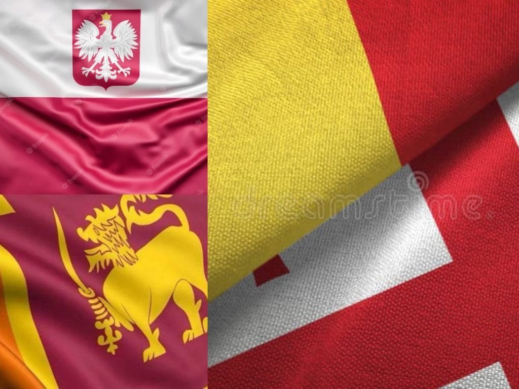 Sri Lankan Flag with Romania, Georgia and Poland's flag