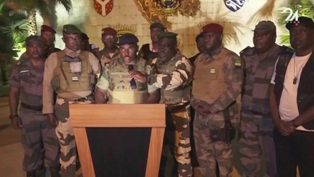 Gabon's military leadership announcing coup