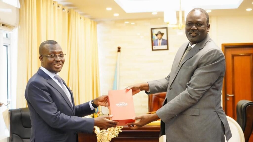 Ramadan Goc, Deputy Minister for Foreign Affairs and International Cooperation of South Sudan, engaged in fruitful discussions with John Mulimba, Uganda's State Minister of Foreign Affairs responsible for Regional Affairs.