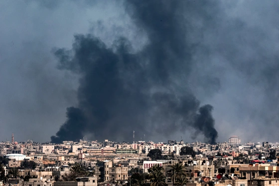 Smoke Plumes Rise as Israel Bombs Rafah, Gaza