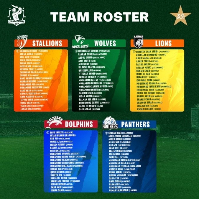Champions One Day Cup squads, Wolves squad, Panthers squad, Dolphins squad, Lions squad, Stallions squad