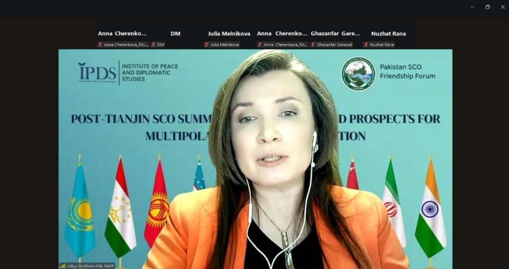 Post-Tianjin SCO Summit: Achievements and Prospects for Multipolar Regional Cooperation 4 Dr. Lidiya Parkhomchik, IWEP, addressing the webinar
