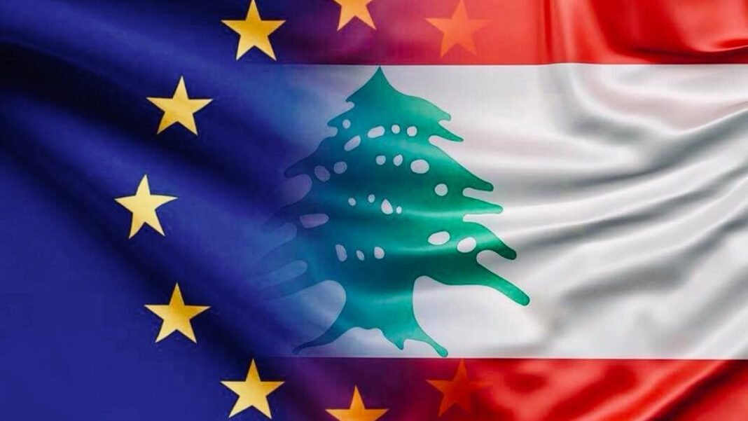 Lebanon flag with european union flag
