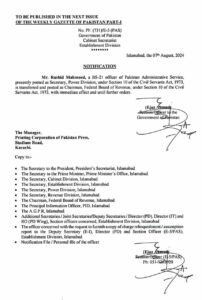 Rashid Mahmood Langrial Selected As FBR Chairman