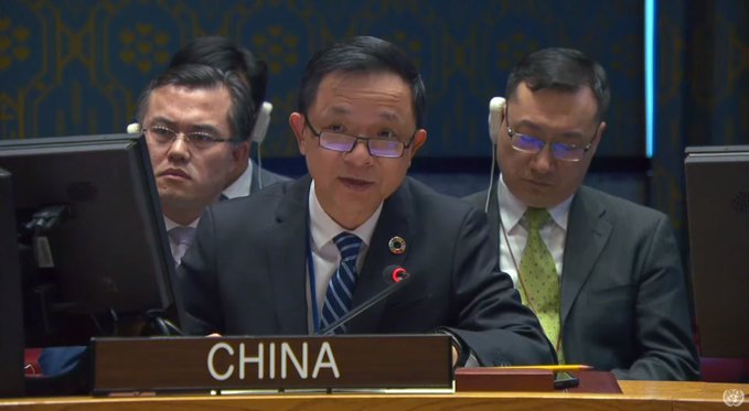 China's Ambassador, Dai Bing, urging at the UN Security Council about the Food Security Risks in Gaza and Syria