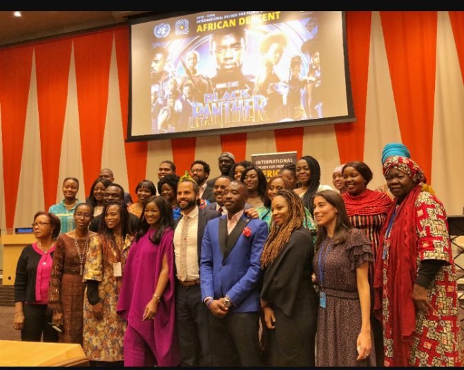 Black Panther" production designer Hannah Beachler with Nigerian actress Omotola Jalade-Ekeinde, MTV show host Quddus, the Most Influential People of African Descent and other guests joined the "Black Panther" film screening at UN Headquarters on 3 October, 2018. 