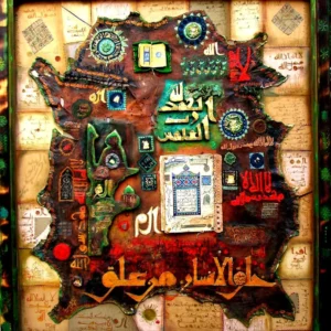 Calligraphy Art - Collage on Leather Gold Leaf + Gemstone Wood