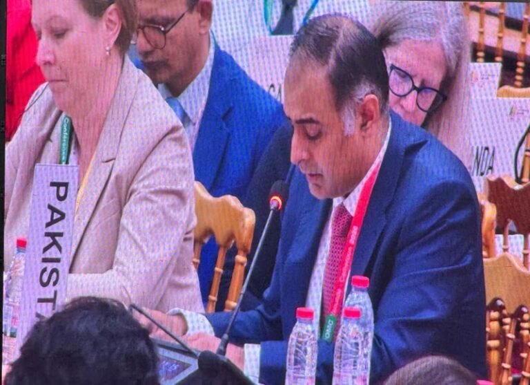 Yaounde (TDI): Pakistan’s delegation, led by Minister of State for Finance and Railways, Bilal Azhar Kayani, has actively participated in various meetings in Yaounde, Cameroon during the ongoing 14th Ministerial Conference (MC14) of the World Trade Organization (WTO). The Minister has represented Pakistan’s position in Multilateral Discussions during WTO Reform breakout sessions on Foundational Issues, Decision Making, Development and Level Playing Field. He emphasized the need for strengthening the rule-based trade system combining inclusivity and flexibility to meet the new challenges by building trust and promoting transparency. The Minister also took the floor in the plenary session of Reform late at night to share Pakistan's position on the Facilitator’s report for protecting vital trade interests of Pakistan. other members also echoed As Minister-Facilitator for Agriculture at the Ministerial Conference, to assist the WTO members in reaching a consensus outcome on agriculture, he has held extensive bilateral talks on the sidelines of the conference with Ministers of the United Kingdom (Peter Kyle, Secretary of State for Business and Trade), Turkiye (Dr. Ömer Bolat, Minister of Trade), Japan (Yukinoro Nemoto, Deputy Minister for Agriculture, Forestry, and Fisheries) and Cotton-4 members, and Senior Officials of US, Brazil, China, EU, Cameroon, Mozambique, Canada, and Argentina. He emphasized cooperation to send a positive signal to farmers and growers of member states who look to the WTO for predictability and fairness in Agriculture trade, production and, food and livelihood security. He thanked his counterparts and officials for not only engaging constructively and positive cooperation for developing convergences on the draft but also in helping to bring other members to join the declaration. Ministers and senior officials of members acknowledged and commended the efforts of Minister-Facilitator Bilal Azhar Kayani, and Pakistan’s Ambassador and Permanent Representative to WTO, Ali Sarfraz Hussain for their efforts in reaching a consensus. The Pakistan delegation’s participation continues on Saturday 28 March and Sunday 29 March.