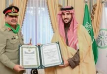CDF Munir Receives King Abdulaziz Medal for Strengthening Pak-Saudi Defense Ties Saudi Arabia Honours CDF Asim Munir with King Abdulaziz Medal